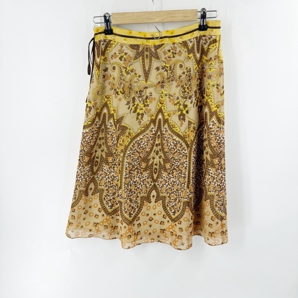 ✅ Banana Republic Pleated Silk Linen Blend A Line Skirt Size 4 YELLOW/BROWN - Picture 5 of 5